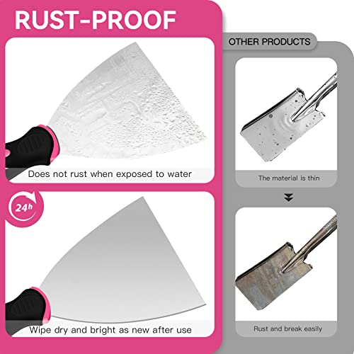 Putty Knife Set, 4 Pack(1.5, 3, 4, 5 In) Stainless Steel Paint Scraper With Plastic Handle, Filling Spackle Knife For Cleaning, Decorating, Diy, Removing (Pink) #TOP2