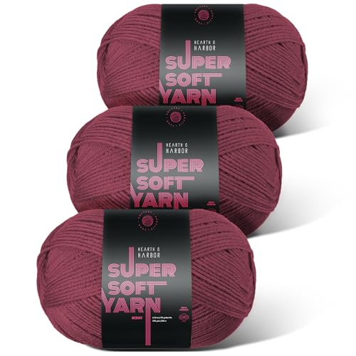 Image of Acrylic Yarn for Crocheting & Knitting - Soft Crochet Yarn for Crocheting, 3 Pack of 370 Yards, Perfect for Crafts & Amigurumi, Medium Worsted Weight 4, Berry