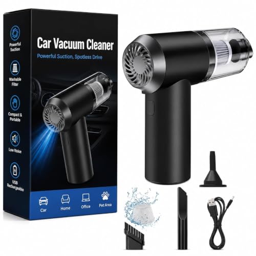 Image of Vacuum Cleaner for Car Use Car Vacuum Cleaner with Compact Wireless Design, Mini Vacuum Cleaner for Home Dust and Car Interior Cleaning for Travel Office and Daily Household Use (Black, Medium)