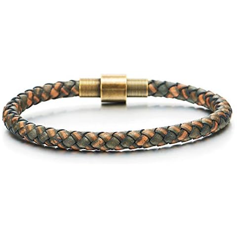 Pulsera de Cuero Genuino Marrón con Cierre Magnético Cover