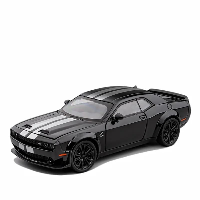 Image of 1:24 Scale Dodge Challenger SRT Toy Car | Metal Pullback Diecast Car for Kids with Openable Doors, Sound, Light Effects Toy for Car Enthusiasts (Color As Per Available),black
