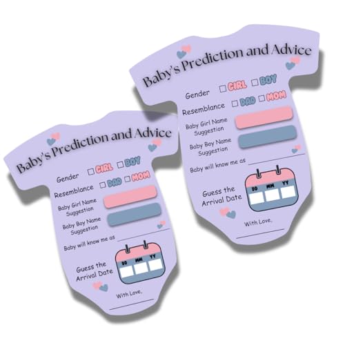 Image of Pack of 20, Baby Shower Decoration Items Gift Cards for Games Wishes Name Suggestion cards, Shape Cut, 5 X 4.5 Inches, Purple