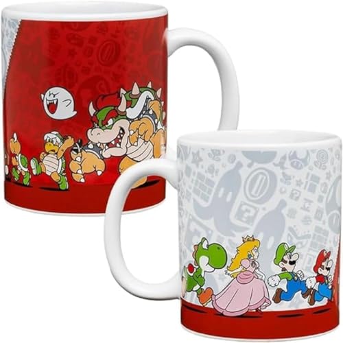 Paladone Super Mario Bros Offiziell lizenzierte Nintendo-Kaffeetasse, nostalgische Spieler-Symbol-Geschenk fĂĽr Sammler von Luigi, Yoshi und Princess Peach, 300 ml, WeiĂź