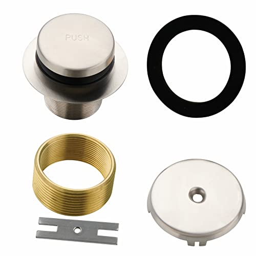 Hidrop Tub Drain Tip Toe Bathtub Drain Conversion Kit Assembly, Brushed Nickel Replacement Bath Drain Trim Kit With Single Hole Overflow Faceplate And Universal Fine/Coarse Thread Assembly #TOP12