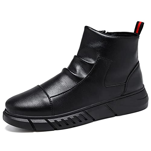 Men's Ltalian High-Top Cashmere Leather Boots,Autumn Winter Side Zipper Chukka Boots Non-Slip Shock Absorption.