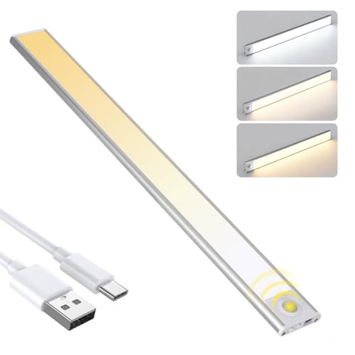 Vividorad 人感センサーライト 20CM LED バーライト 【配線工事不要・3色調光可能】手元灯 足元灯 フットライト 室内 TypeC充電式 超薄型 大容量 省エネ 高感度 広範囲 全天候感知 マグネット付き 玄関/棚/物置/寝室/廊下/キャビネット/部屋 照明用