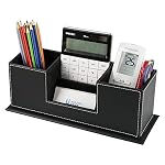 KINGFOM™ Double Holder Leather Multi-Function Desk Stationery Organizer Pen Pencil Holder Black - Image 4