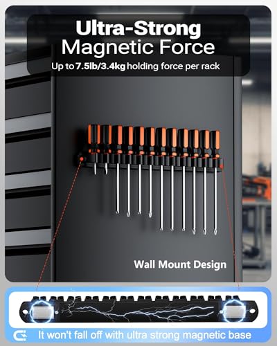 DEHOYI Organisateur de tournevis magnétique et organisateur de clé pour atelier, Garage 48 outils de pcs & Porte-outils d'économie d'espace.Cadeau pour père et petit ami (4 pcs, noir)
