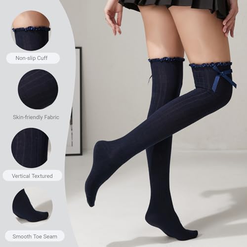 Image of Women's Girls Thigh High Stockings Over the Knee Socks with Satin Bows