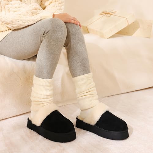 Image of Litfun Fuzzy Memory Foam Slippers for Women Indoor Outdoor House Shoes