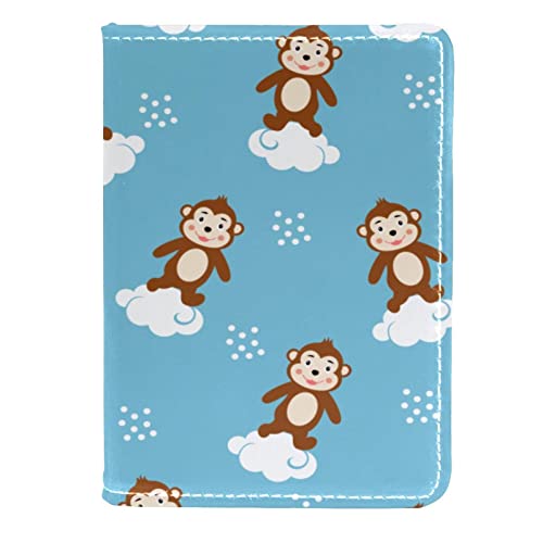 Monkey on Clouds - Funda de piel para pasaporte, diseño de mono en nubes, multicolor, 11.5x16.5cm/4.5x6.5 in, Contemporáneo