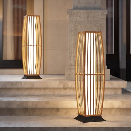 Grand patio 2-Piece Outdoor Floor Lamp Solar Powered Lantern Waterproof Wicker Boho Deck Lights for Garden Porch Decor, Large Taurus