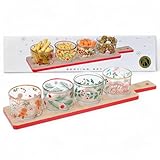 MIJOMA Juego de mesa de Navidad X-MAS – Tabla de madera de 5 piezas con cuencos de cristal – Perfecto para tapas, quesos, salsas y dulces