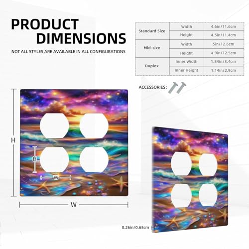 Decorative Outlet Covers Colorful Sunset Starfish Beach Shells 2 Gang Wall Plate Cover Double Duplex Receptacle Two Switch Light Switch Cover Plate Jumbo Dual Faceplate for Home Decor