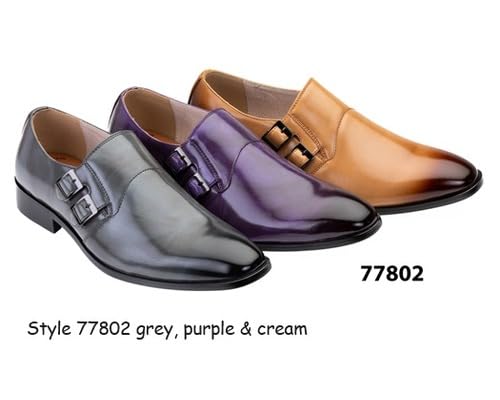 Men's Double Monk Strap Leather Dress Shoes, Cream Gradient, Classic Business Formal Oxford Loafers with Buckle Detail2