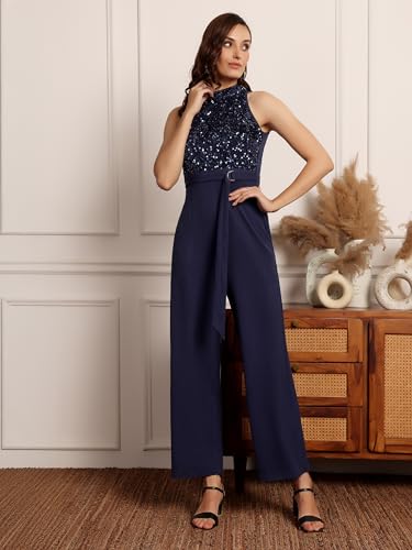Image of Miss Chase Women's Keyhole Neck Regular Sleeve Regular Length Jumpsuit with Pockets