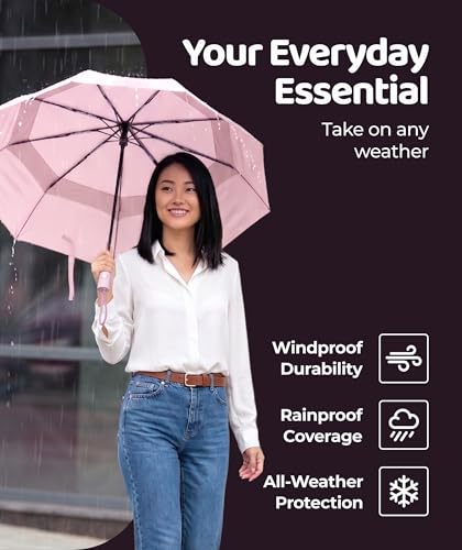 Image of Repel Windproof Travel Umbrella - Compact & Withstands Winds up to 100MPH, Strongest Premium Auto Folding Umbrella for Rain and Sun - Durable, Light & Portable for Women & Men, Fits Backpack & Cars