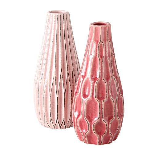 CasaJame Vasen Set aus Steingut Keramik – Elegante Blumenvasen in Rosa mit Struktur – Ideal für Wohnkultur und Tischdekoration – 24cm x 10cm