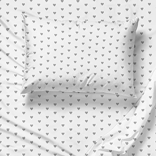 Saturday Park Dark Gray Hearts Twin Sheet Set - 3 Piece 100% Cotton Bedding - Oeko-Tex Certified #TOP5