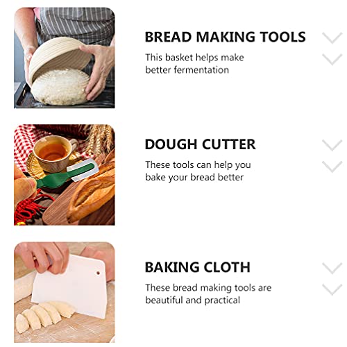 UPKOCH Conjunto Cesta Banneton Cesta Com Forro À Prova de Pão Redondo Cortador de Pão E Pão Raspador