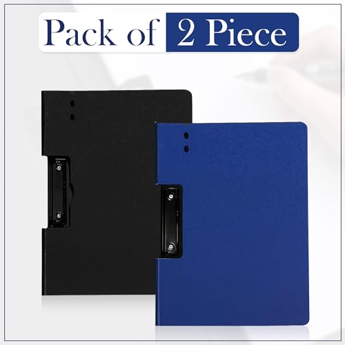 Image of GLUN Premium Pack of 2 A4 Size Sheet Lay Open Padding Document Organiser Folder with Holding Clamp, Navy Blue & Black Colour File Folder for School, Home & Office