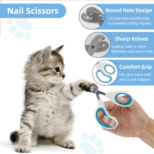 Image of Pet DeShedder & Cat /Dog Brush - 5-Piece Grooming Kit with Cat Nail Clipper & Bath Massage Brush