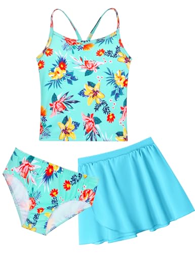 Image of Girls Swimsuit 3 Piece Sleeveless Bathing Suit Sets with Skirt Swimwear Rash Guard for Kids Beach UPF 50+ Sun Protection