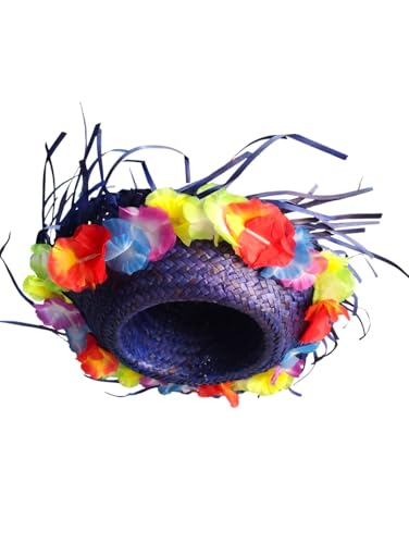 Image of BookMyCostume Blue Goa Beach Hat for Women - Handmade Straw Sun Hat with Artificial Flower Decoration | Hawaiian Style Colorful Hat for Girls & Ladies | Vibrant Beach Party Accessory for Adults