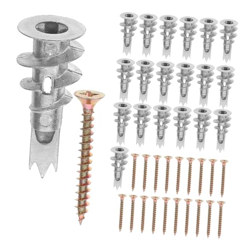 GARVALON Kit De 20 Chevilles à Expansion Spirale 13x42 Mm avec Vis en Acier pour Cloisons Sèches, Fixation Murale Rapide sans Perçage, Ancrages Robustes pour Suspendre Étagères Et Cadres