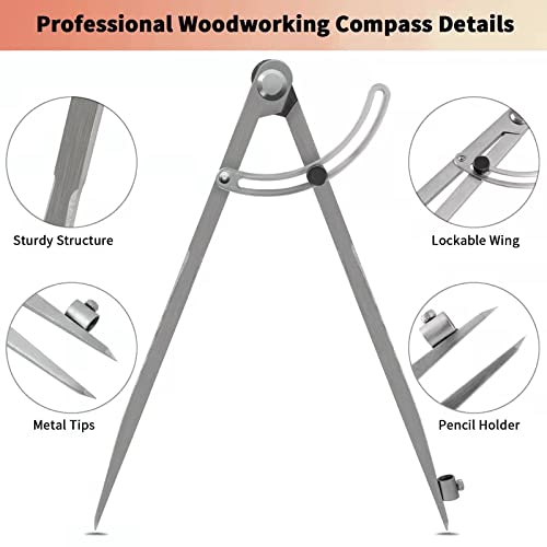 image for LDVROH 12 inch Compass for Geometry, Compass for Woodworking, Precisio