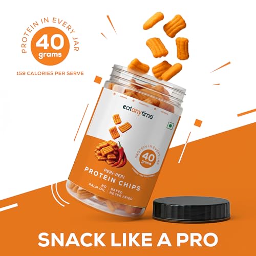 Image of Eat Anytime - Multigrain Protein Chips, Peri Peri | 40 g protein per pack | Baked, Not Fried | No Palm Oil | High Protein, Low Calories (under 160) | 150 g