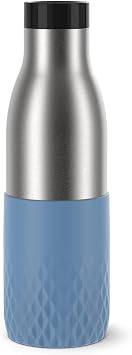 Emsa N31107 Bludrop Sleeve Drinking Bottle 0.5 Litres 100% Leak-Proof Quick-Press Closure Ergonomic 360  Drinking Enjoyment 12 Hours Warm 24 Hours Dishwasher Safe Stainless Steel Aqua Blue
