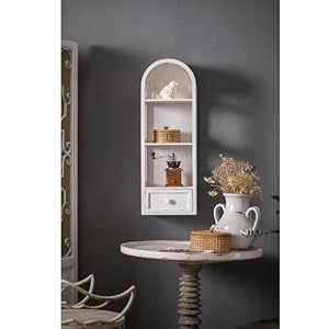 SOFE 3 Shelf White Wall Storage Cabinet with Drawer, 31" Tall Narrow Bathroom Cabinet Wall Mounted, Wood Display Cabinet, Arched Bookshelf, Modern Farmhouse Hanging Cabinet Storage, Medicine Cabinet SOFE 3 Shelf White Wall Storage Cabinet with Drawer 31 Tall Narrow Bathroom Cabinet Wall Mounted Wood Display Cabinet Arched Bookshelf Modern Farmhouse Hanging Cabinet Storage Medicine Cabinet