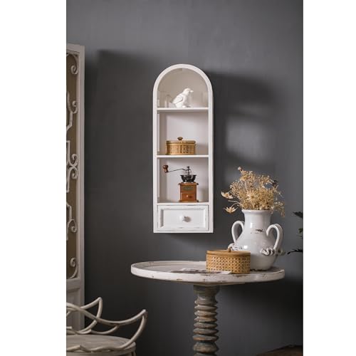 SOFE-3-Shelf-White-Wall-Storage-Cabinet-with-Drawer-31-Tall-Narrow-Bathroom-Cabinet-Wall-Mounted-Wood-Display-Cabinet-Arched-Bookshelf-Modern-Farmhouse-Hanging-Cabinet-Storage-Medicine-Cabinet SOFE 3 Shelf White Wall Storage Cabinet with Drawer 31 Tall Narrow Bathroom Cabinet Wall Mounted Wood Display Cabinet Arched Bookshelf Modern Farmhouse Hanging Cabinet Storage Medicine Cabinet