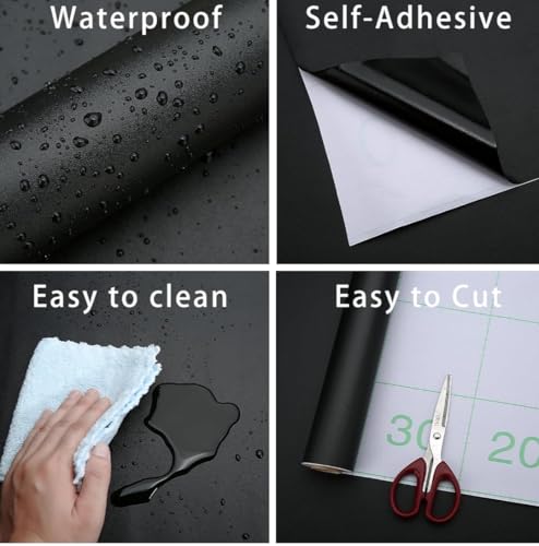 Image of DEEMUS Black Matte Peel & Stick Self Adhesive Waterproof Sticker for Living Room, Bedroom Office,Almirah, Floor, Tabletop, Wall, Fridge,& Renovation Projects (2 x 25 Feet)
