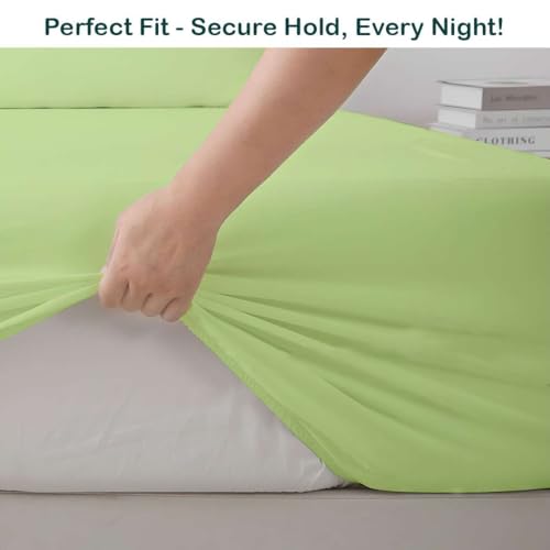 Image of 3 Pcs Cotton Bedsheet 400 TC, Lightweight Super Soft, WrinkleFree Luxury 3 Pcs Cotton Bedsheet 400 TC with 2 Pillow Covers, Sage Single - 60x90