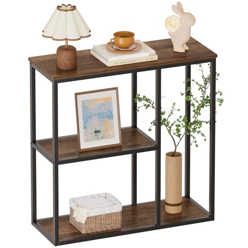 WOHOMO Console Table, Small Entryway Table with Storage Shelves 12'' Narrow Sofa Table Modern Hallway Table for Living Room 31.5" x12''x31.5'' Walnut