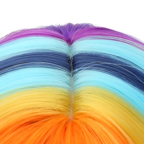Image of PATTNIUM Colorful Bob Wig Short Rainbow Straight Wig with Bangs Cosplay Party Synthetic Rose Net Daily Wear Wig