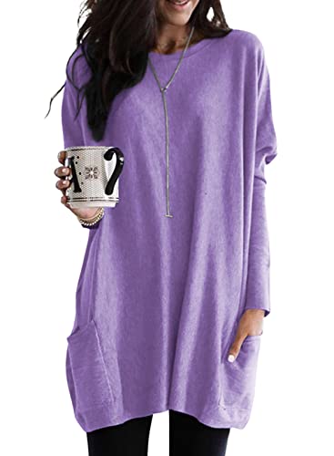 Dokotoo Womens Fall Fashion 2025 Long Sleeve Pullover Tunic Tops Crewneck Sweatshirt Dress Casual Mini Dresses