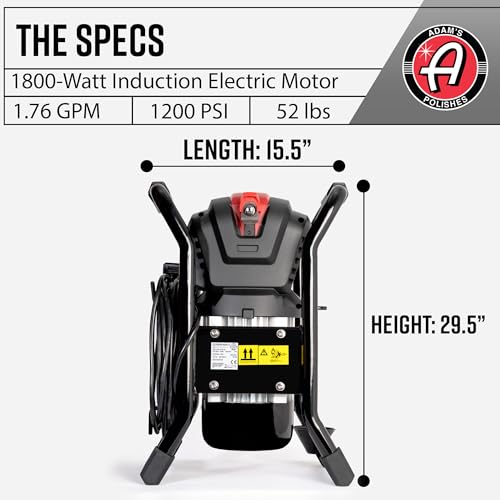 Adam's Pro Series Electric Pressure Washer 2.0 - Professional Powerful Detailing Car Washing Pressure Sprayer That Includes Snub Nose, Wall Mount & Pressure Washer Tips | 1200 PSI & 1.76 Operating GPM