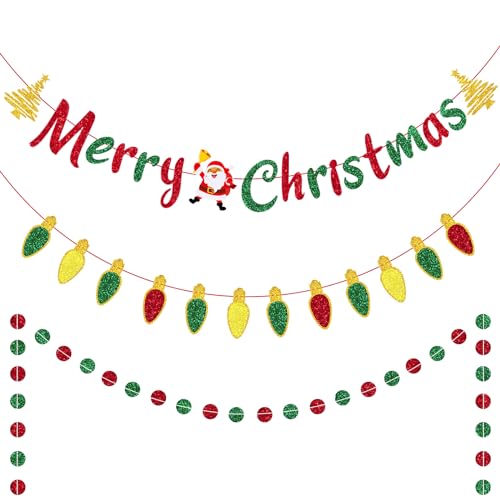 Christmas Banner Decorations - Glitter Merry Christmas Banner - Christmas Decorations, Indoor/Outdoor Party Supplies for Holiday Decor, Home, Office, Classroom, Fireplace and more