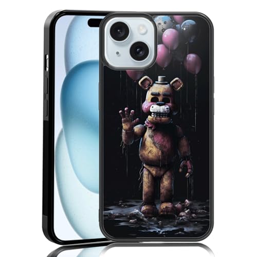 MMYAJT Black Cute FNAF Phone Case Fit for iPhone 15, TPU Shockproof Protective iPhone Case Horror Five Nights Video Game Phone Cover Gift for Boy Girl Men Women