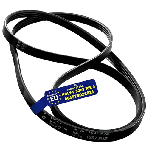 Courroie Machine a Laver Poly-V 1207 PJE 4 avec le Code Original 461975021811 481235818161 481235818204 482000089797 C00309379 C00311692 pour Whirlpool - MADE IN EU - Garantie de 10 Ans - MONTERAL