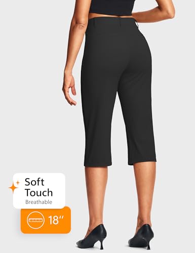 Image of ISEEGZ 14'' /18 inch Capri Pants for Women Dressy Stretch Pull On Womens Capris with Pockets Petite Summer Office Work Casual