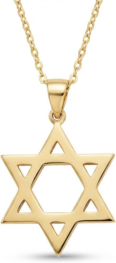 Gelin Star of David Necklace in 14K or 10K Solid Gold | 14 or 10k Yellow Gold Star of David Pendant for Women | Jewish Star Necklace | Star Jewelry with Solid Gold Chain 18 inch