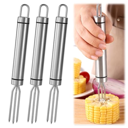 3 Pieces Corn On The Cob Holders,Stainless Steel Potato Forks,Reusable Sweetcorn Holders,Potato Fork Holder,Corn On The Cob Skewers for Barbecues,Home Cooking and Picnics Outdoor Party Camping