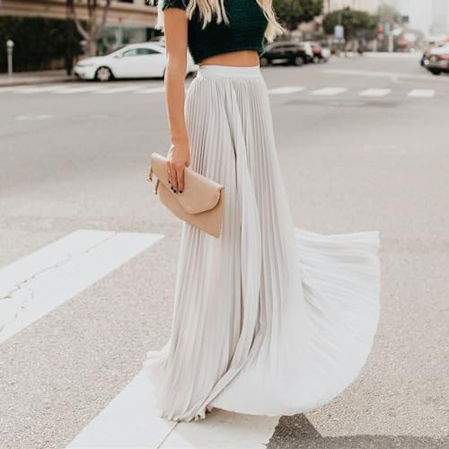 Generic Womens Skirt Midi Long Shirring Skirts High Waisted Swing Boho A Line Skirts Casual Flowy Pleated Chiffon Maxi Skirt2
