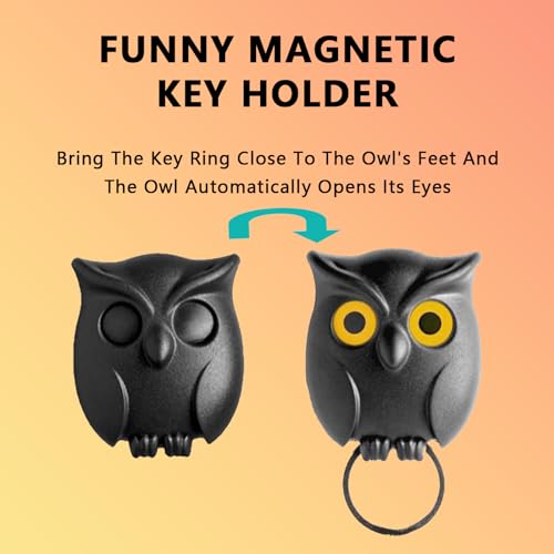 Fychuo Owl Key Holder Key Hooks Wall Mounted Magnetic Key Holder 2 Pack Night Owl Key Holder for Wall Self Adhesive Key Hook Cute Home Decor Automatic Open Close Eyes Owls Keyring Rings Black - Cosy Home Interiors Fychuo Owl Key Holder Key Hooks Wall Mounted Magnetic Key Holder 2 Pack Night Owl Key Holder for Wall Self Adhesive Key Hook Cute Home Decor Automatic Open Close Eyes Owls Keyring Rings Black - Image 3