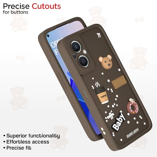 Image of Outlouders Back Cover for Oppo F21 Pro 5G / F21s Pro 5G | 3D Cartoon Bear Cute Fun Silicone Full Body Protection Bumper Case (Brown)