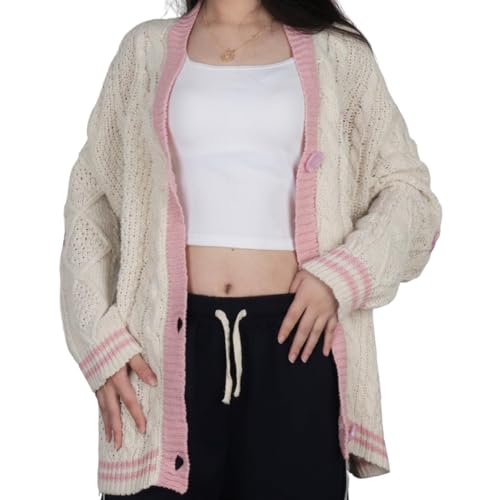 Women's Knit Cardigan Long Sleeve V Neck Sweatshirt Knitted Print Oversized Button Down Knitwear Outerwear